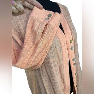 SOFT Surroundings Tunic Gauze Linen Lapis Double Button Down Women’s Size Small